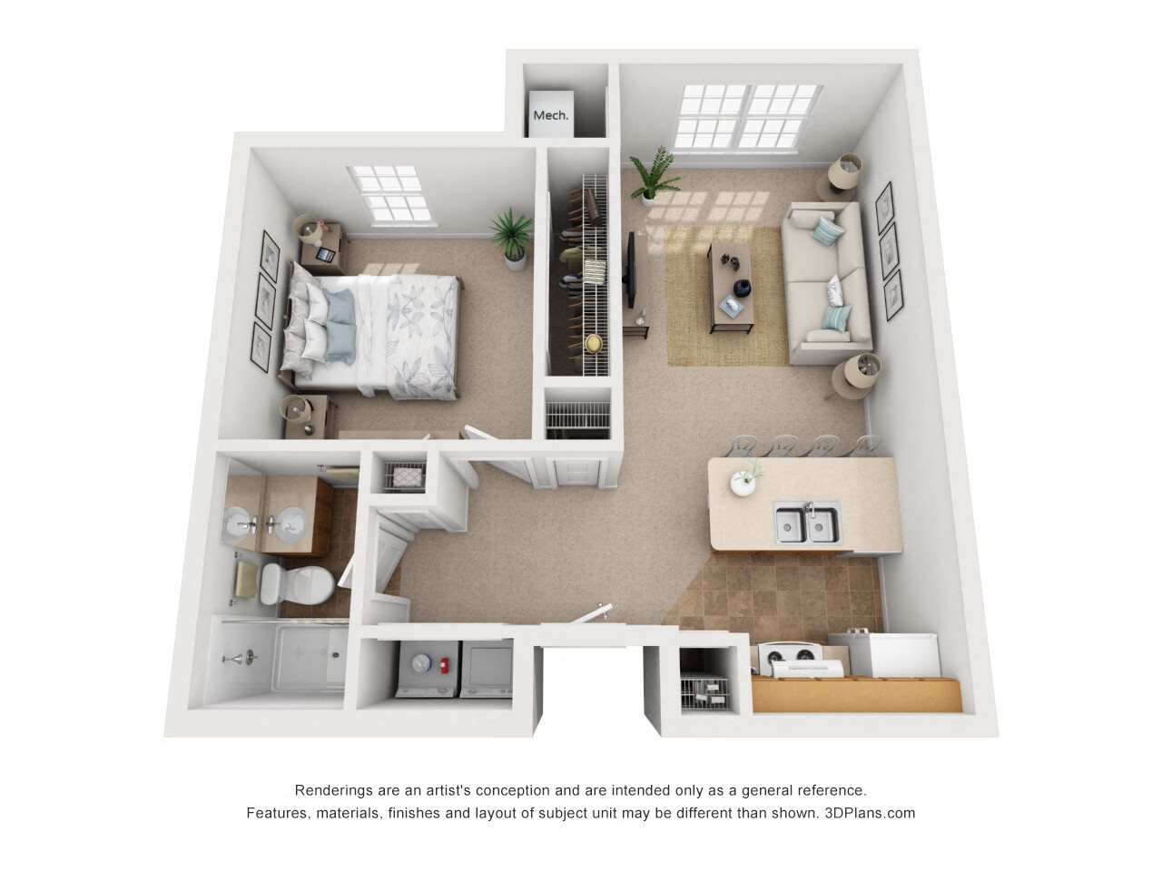 One Bedroom One Bath Floor Plan 2